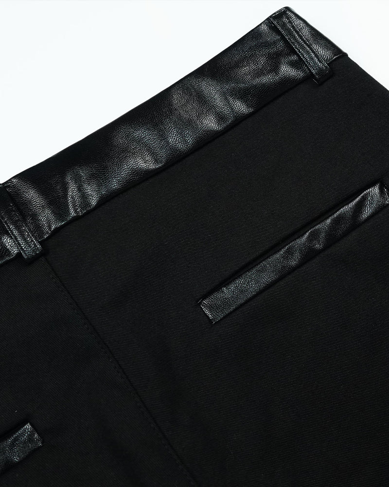 Metal Triclipse Leather Mix Bootcut Pants Black