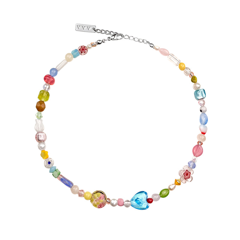Glass Heart Mix Beads Necklace