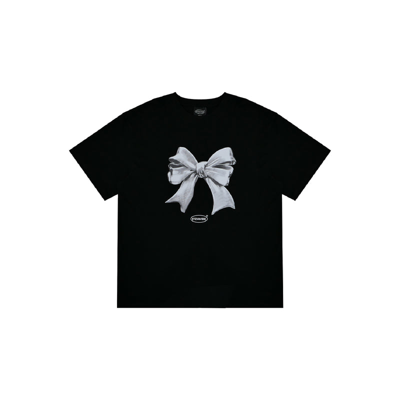 メタリックリボンTシャツ - BLACK