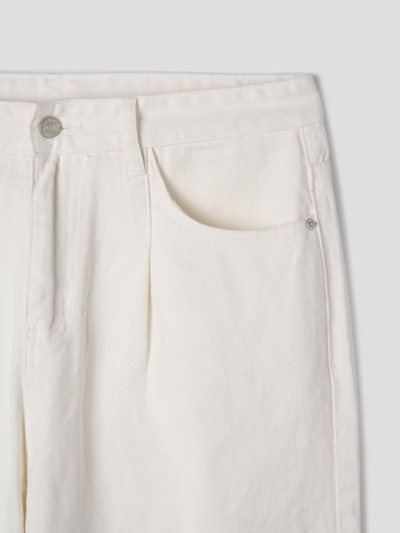 Pin-tuck wide white pants