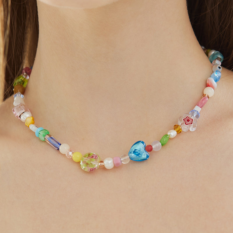 Glass Heart Mix Beads Necklace