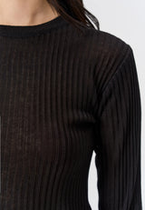 See-through slim rib knit - BLACK