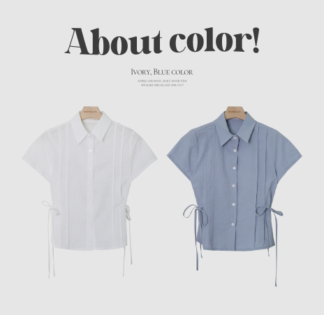 Ribbon Pintuck Seersucker Short Sleeve Shirt (2color)
