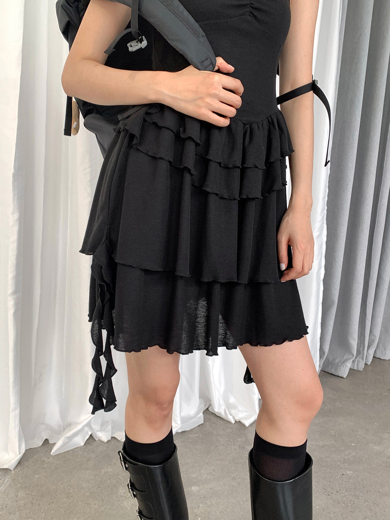 Black rose chiffon frill dress