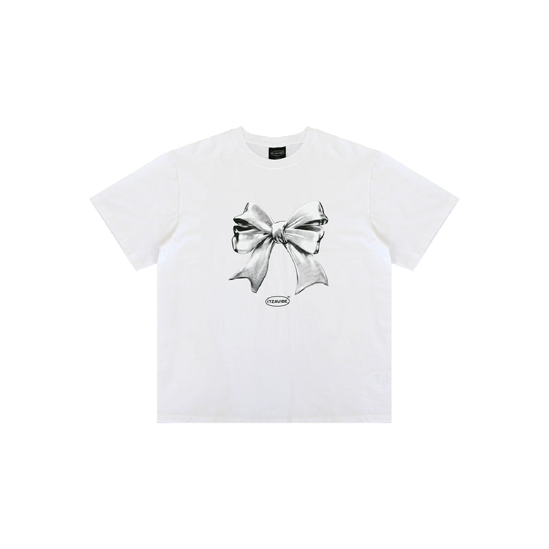 メタリックリボンTシャツ - WHITE