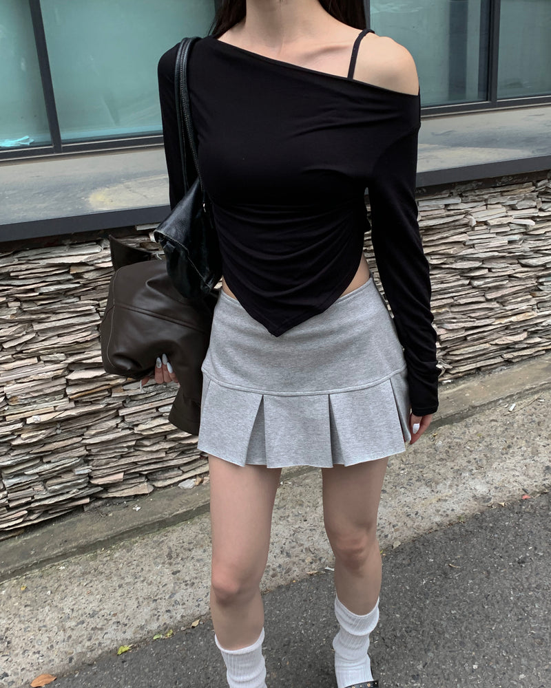 Pleated cotton mini skirt