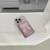 long ribbon MagSafe card case + Magsafe phone case [pink silver]