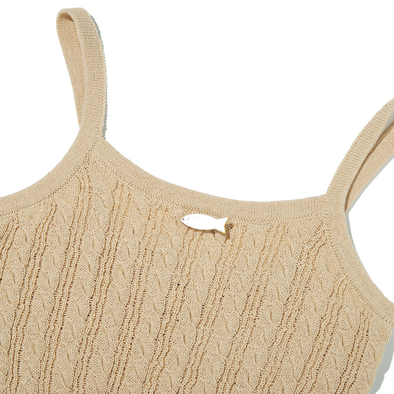 CABLE PATTERN KNIT SLEEVELESS [BEIGE]