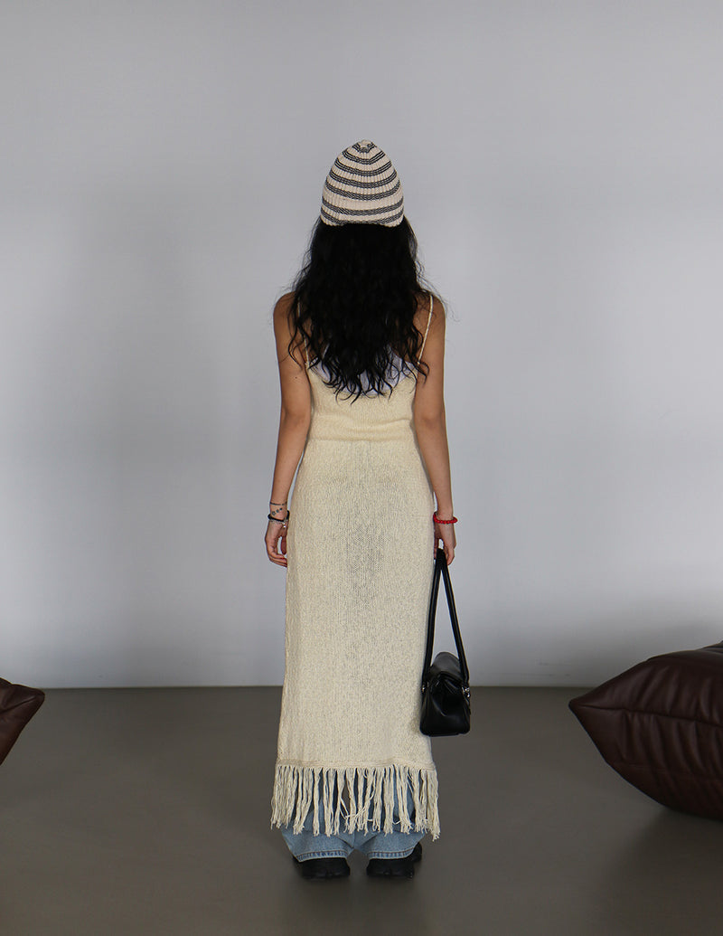 knit fringe bustier long dress