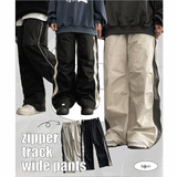 Hata incision side zipper coloration track wide pants