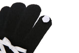 0 4 ribbon knit gloves - BLACK/WHITE