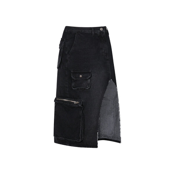 [24SS LSD COLLECTION] Artificial Cargo Midi Skirt_Charcoal