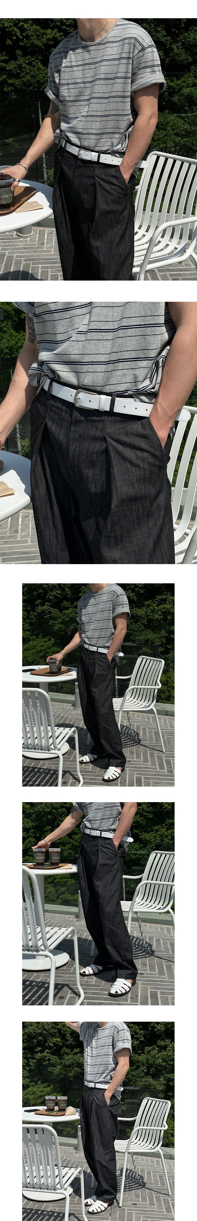 [S/S]Mour thin stripe half t-shirts(3color)