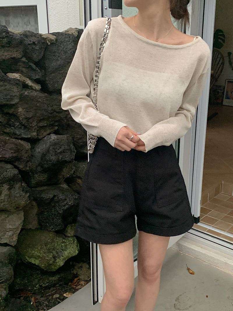 Weekly Linen Summer Boat Neck Cropped Long-Sleeved Knitwear (3 colors)