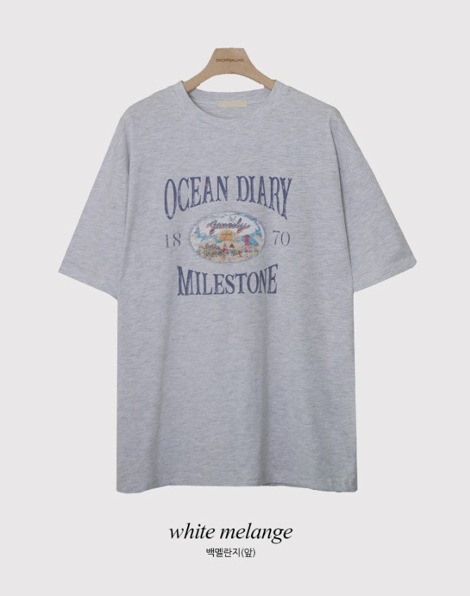 Ocean Printing Loose Short Sleeve T-shirt (3color)
