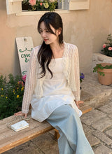 Summer Eyelet Lace Flower See-through Knit Cardigan (3color)