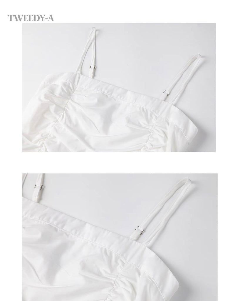 Judd Shirring Bustier Long Dress Cardigan Set 2 Color