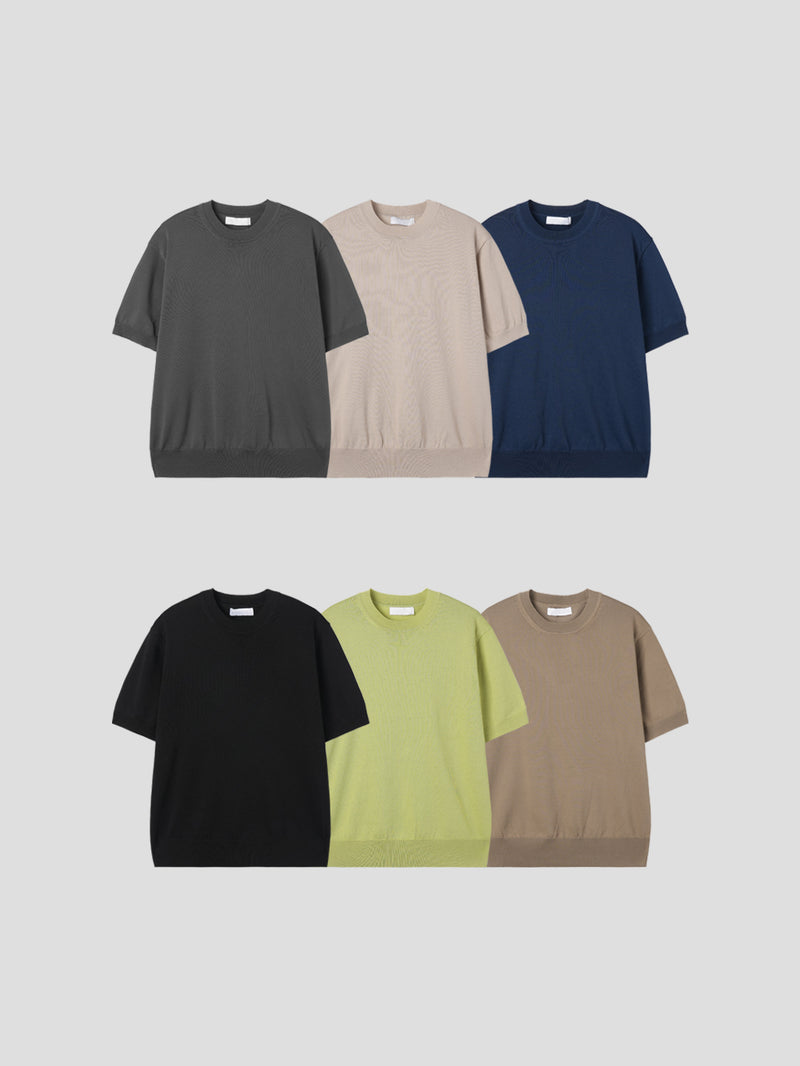 Light round half-sleeves knit 6color