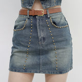 Rendy denim jacket + sleeveless + skirt set (belt set)