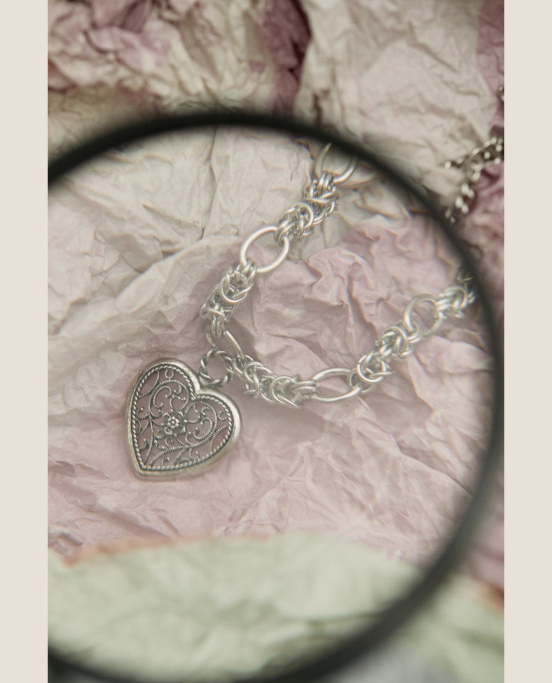 アンティークハート ミックスチェーンネックレス / antique heart mix-chain necklace
