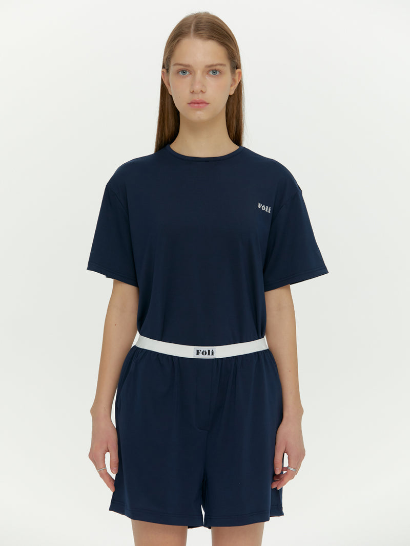 (Unisex) Essential Stretch Fit Half Sleeves PJ Set, Navy