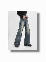 niche washed multi-pocket work jeans