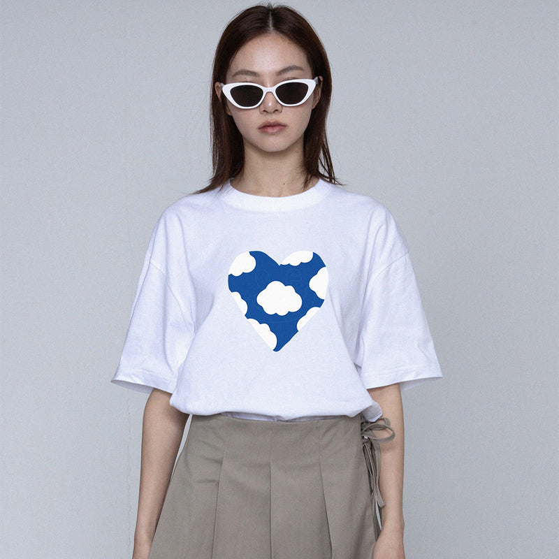 [UNISEX] Big Blue Heart Cloud Smile Short-Sleeved T-shirt