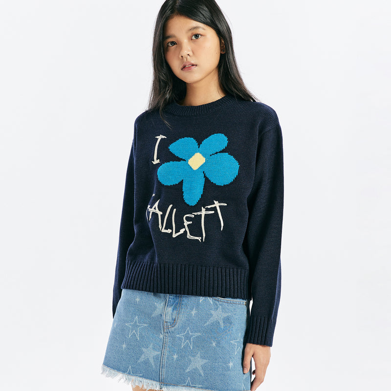 DRAWING FLOWER KNIT NAVY