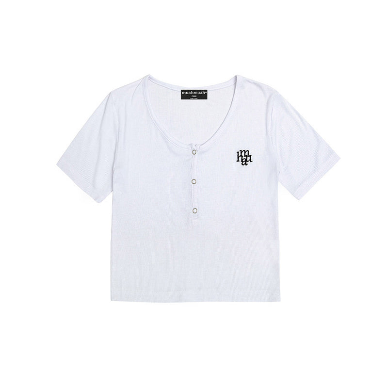ロゴポイントボタンクロップハーフTシャツ [WHITE]