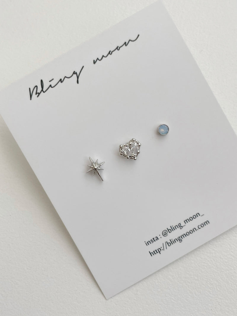 [3 set] blue twinkle heart piercing set