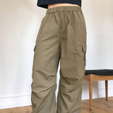 Potal stitch color combination nylon two-way cargo long wide jogger pants