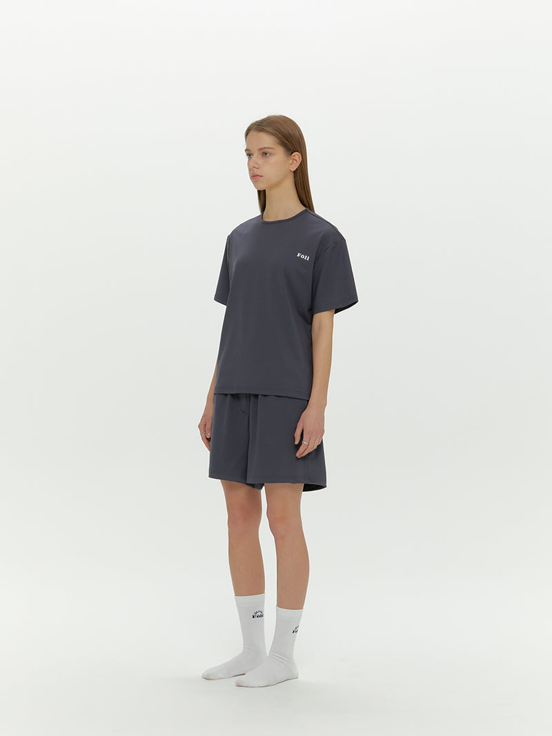 (Unisex) Essential Stretch Fit Half Sleeves PJ Set, Charcoal