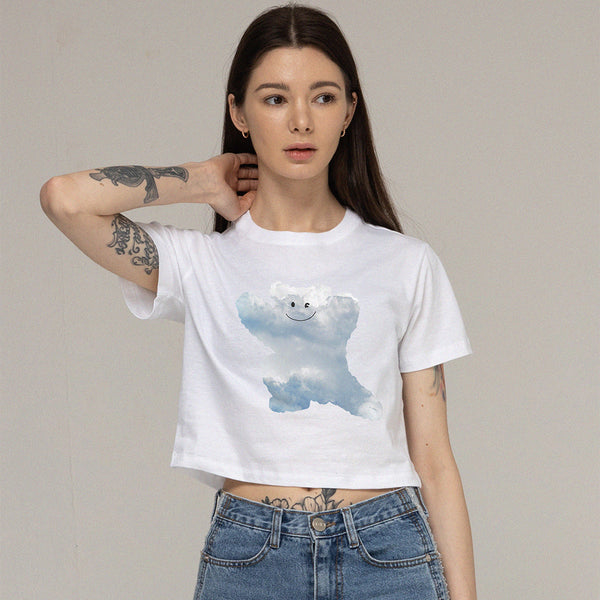 [WOMAN] Big Cloud Bear Smile Cropped Short Sleeve T-Shirt