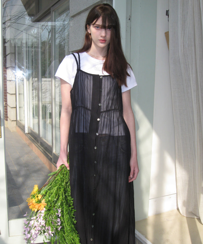 See-through Striped Layered Long Dress ( 2 colors )