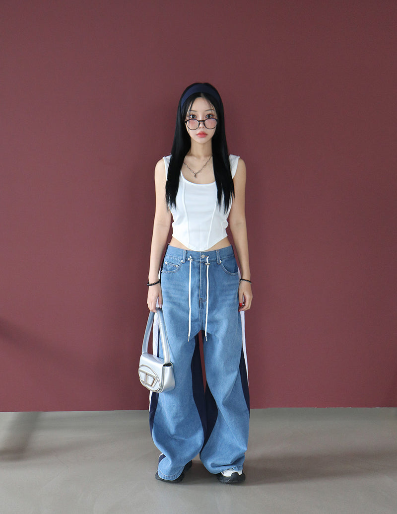 string track coloration wide jeans