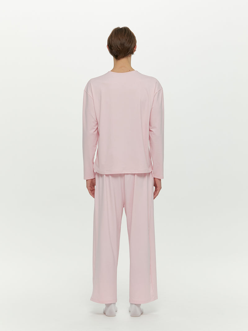 (Unisex) Essential Stretch Fit Long Sleeves PJ Set, Pink
