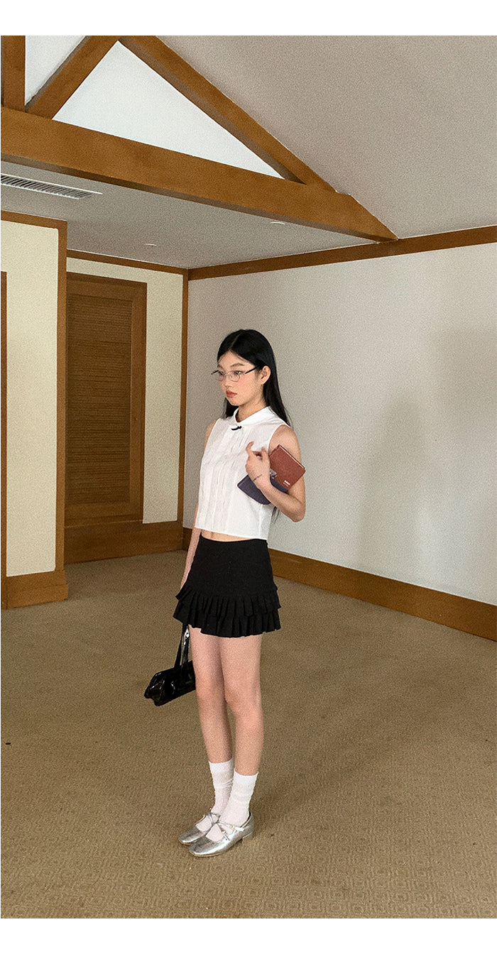 Black Shine Pearl Frill A-Line Skirt