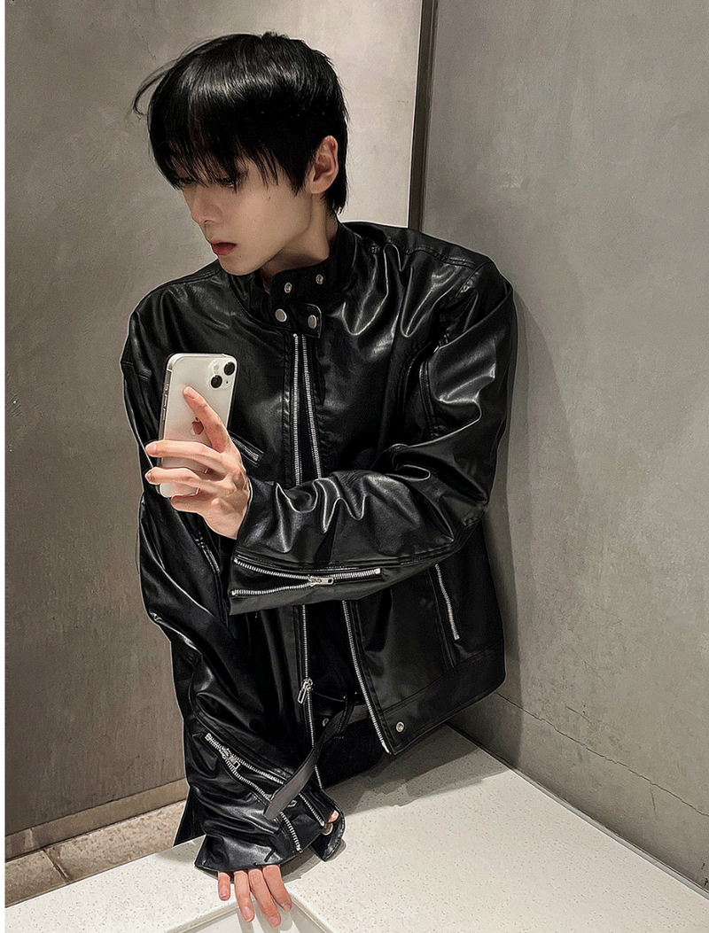 black up China leather jacket
