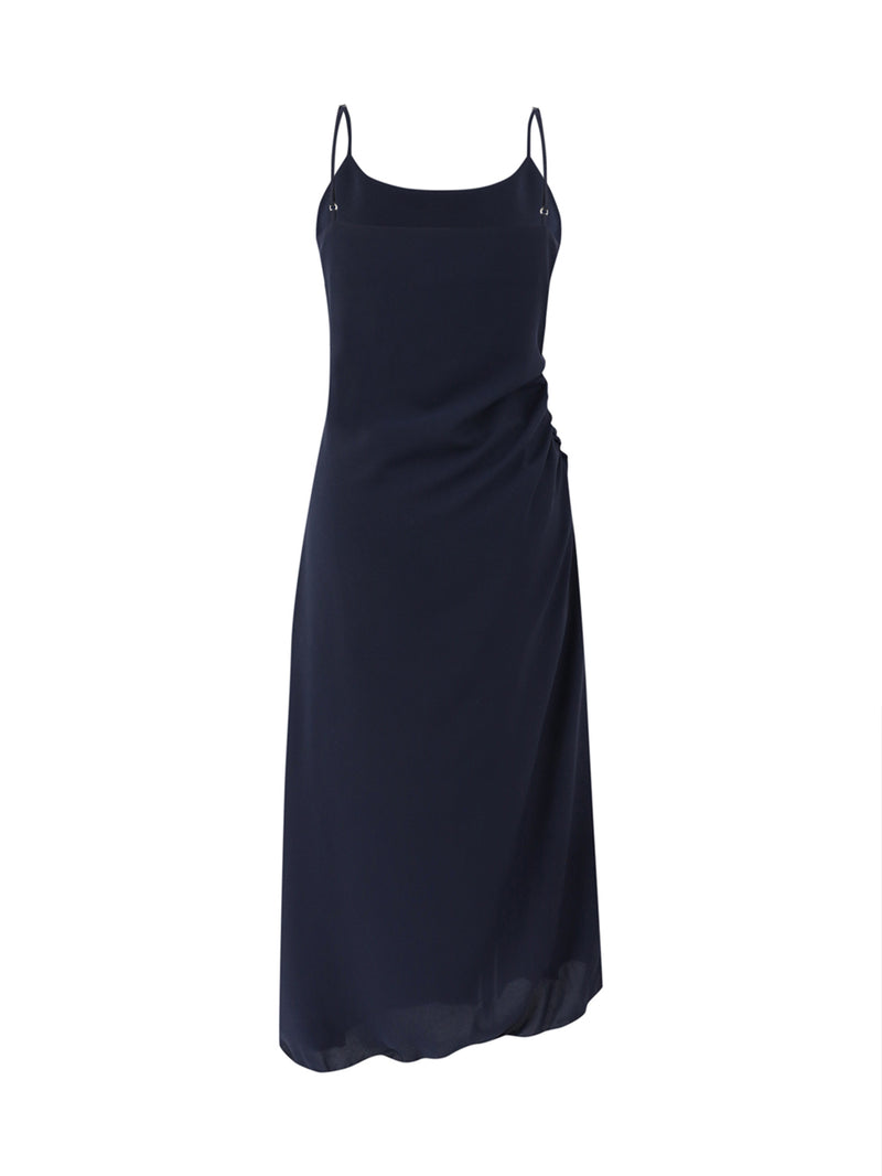 Watercolor shirring sleeveless dress (Cool navy)