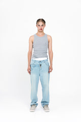 Layerd manual lock denim jeans [DIRTY BLUE]