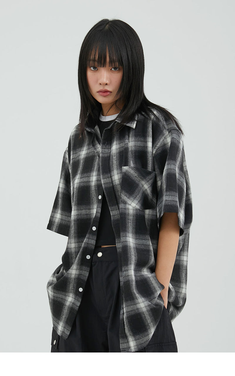 Tartan Pocket Checkered Short-Sleeved Shirt Black