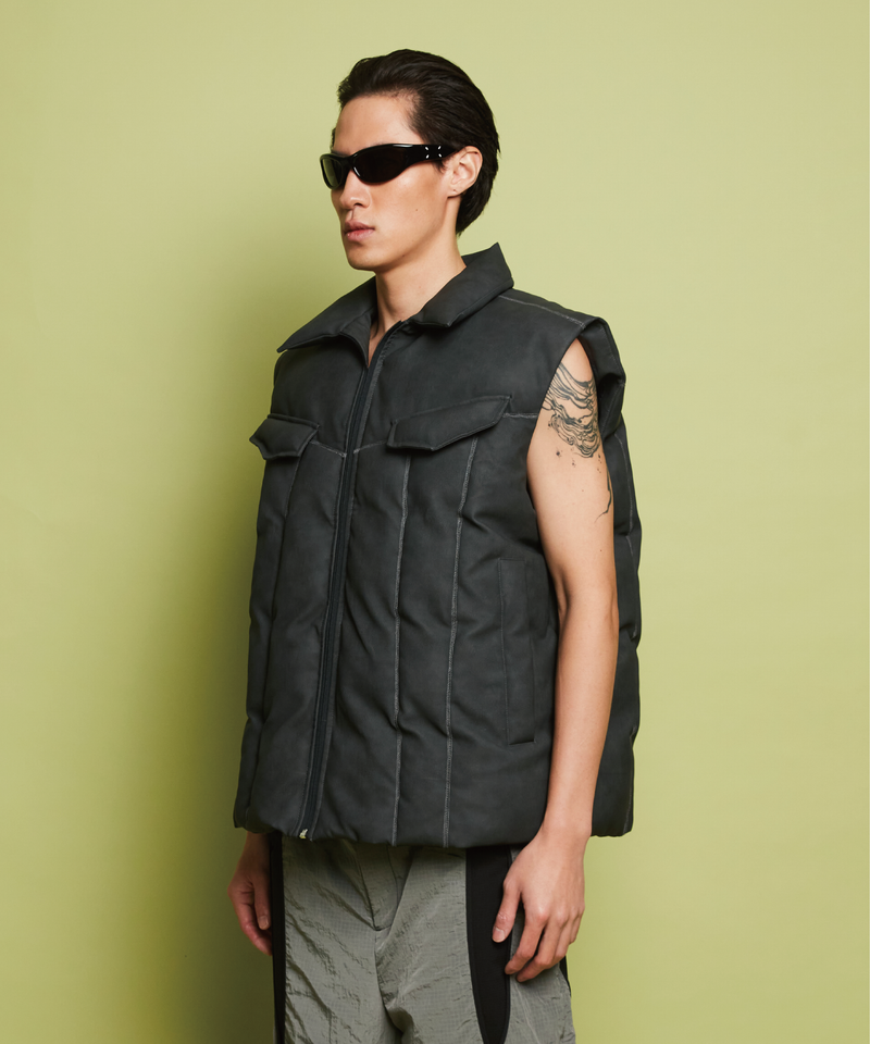 LEATHER RAW DOWN VEST