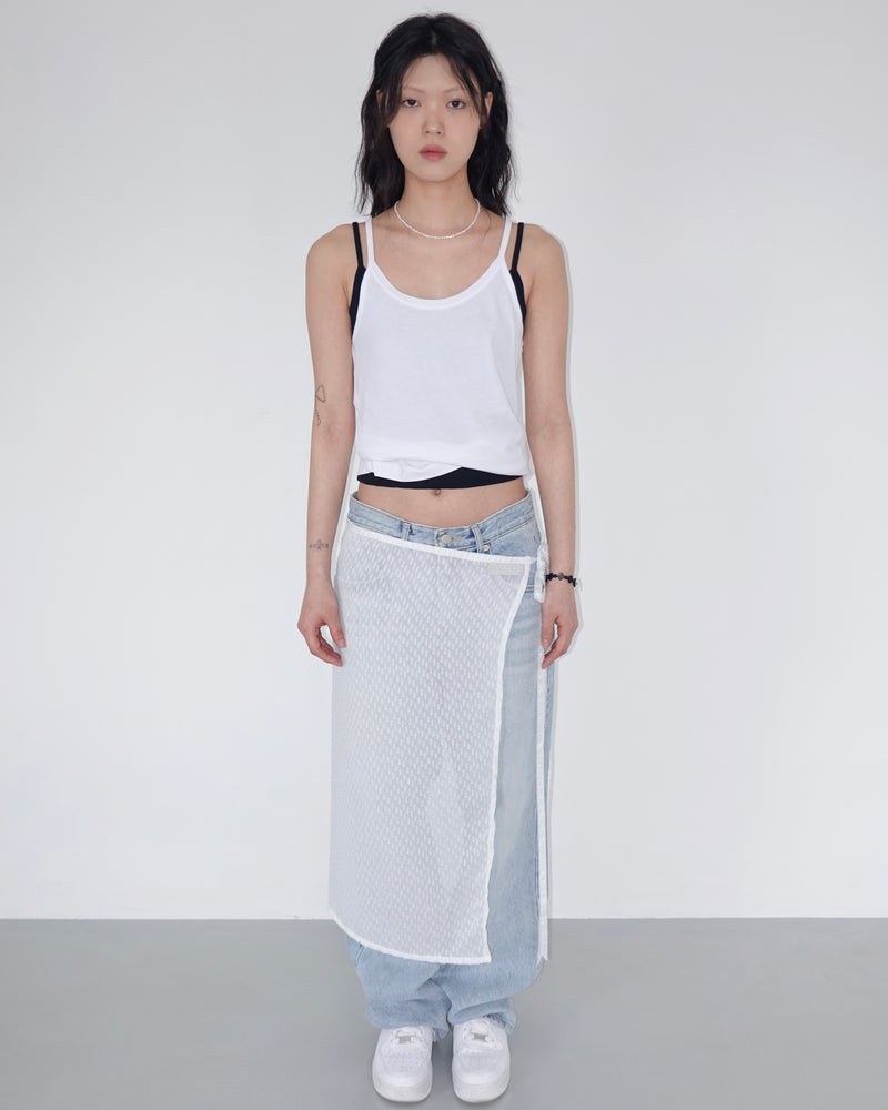 Sheer layered wrap skirt _ white