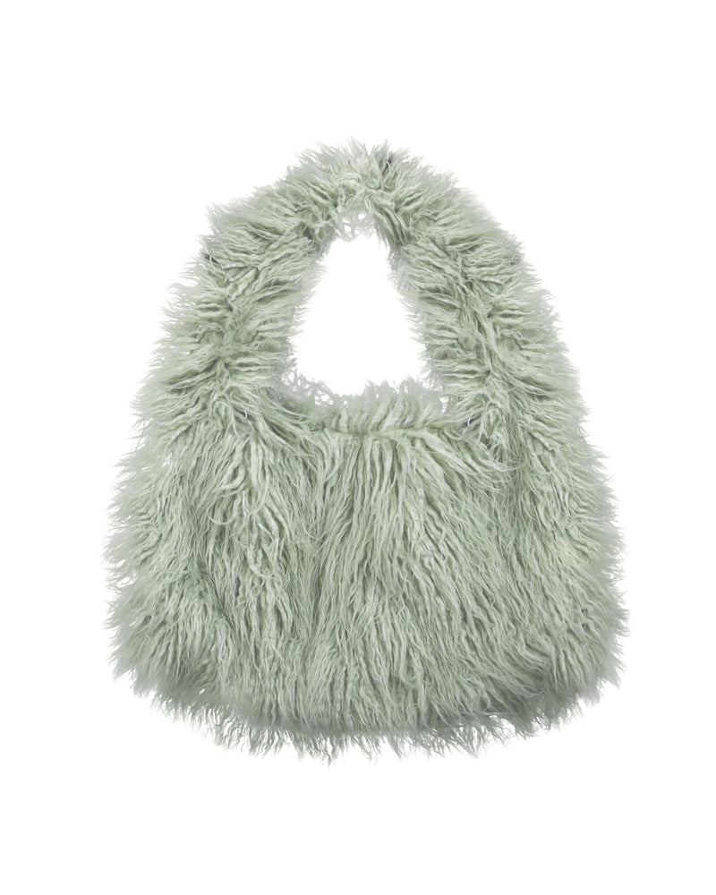 Fluffy fur bag / gray, mint, white