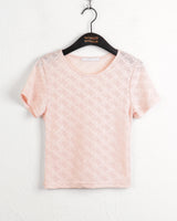 Lasle Ribbon See-through Layered Crop Short Sleeve T-Shirt