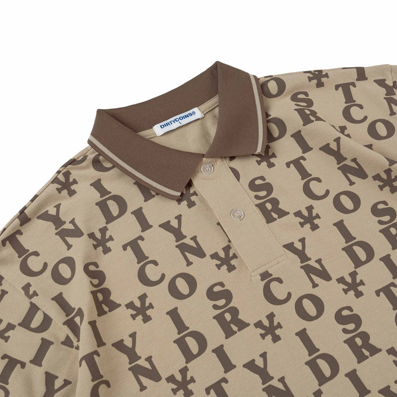 Letter Pattern Polo Shirt - Cream/Brown