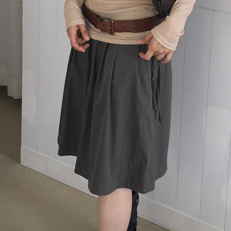 yanto ribbon string pintuck pleated back band midi skirt