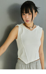 Hooded Pintuck Cropped Sleeveless White