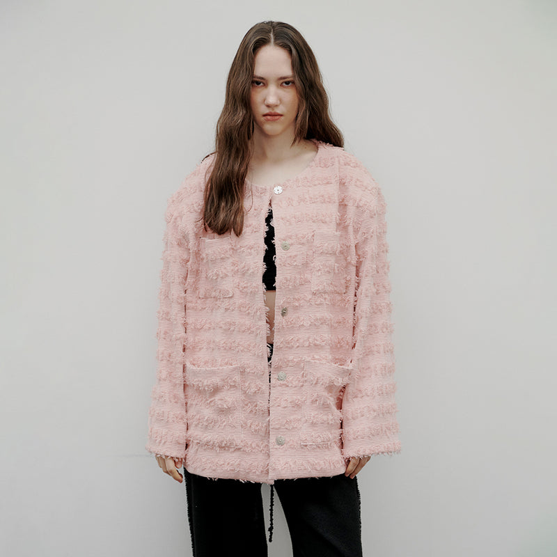 [Unisex] Over Fit Tweed Jacket Pink