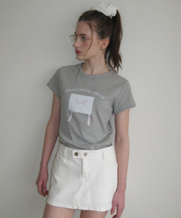 Ribbon Letter Slim T-shirts ( Grey )